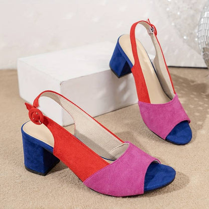 Sandales à talons carrés et bride arrière bicolores pour femmes