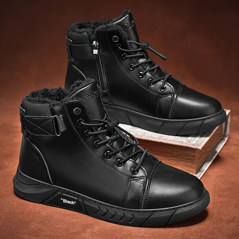 Bottes Chukka pour hommes, doublées en polaire et aspect cuir