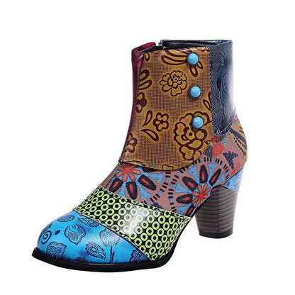 Bottines à fermeture éclair latérale et imprimé patchwork pour femmes
