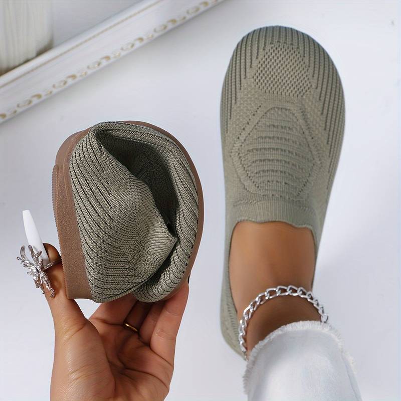 Chaussures plates à enfiler pour femmes, bout rond tressé