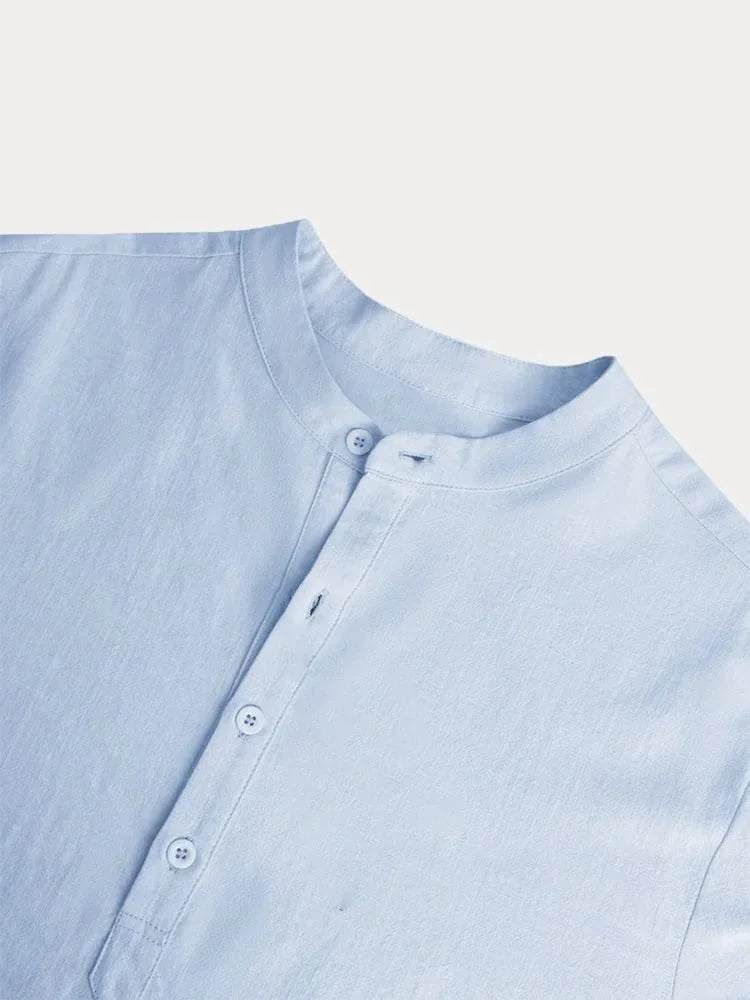 Chemise décontractée à col Henley et manches longues en coton pour homme