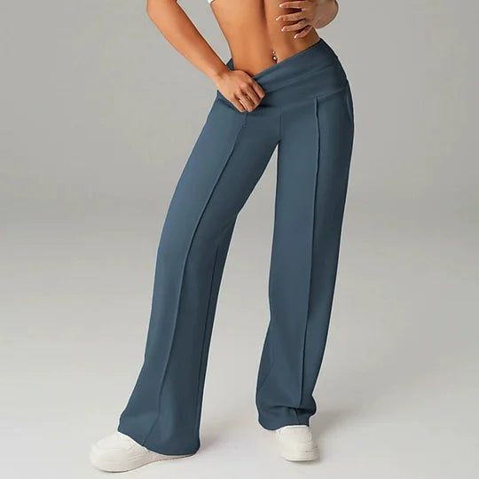 Pantalon à jambes larges, taille haute et droites pour femme