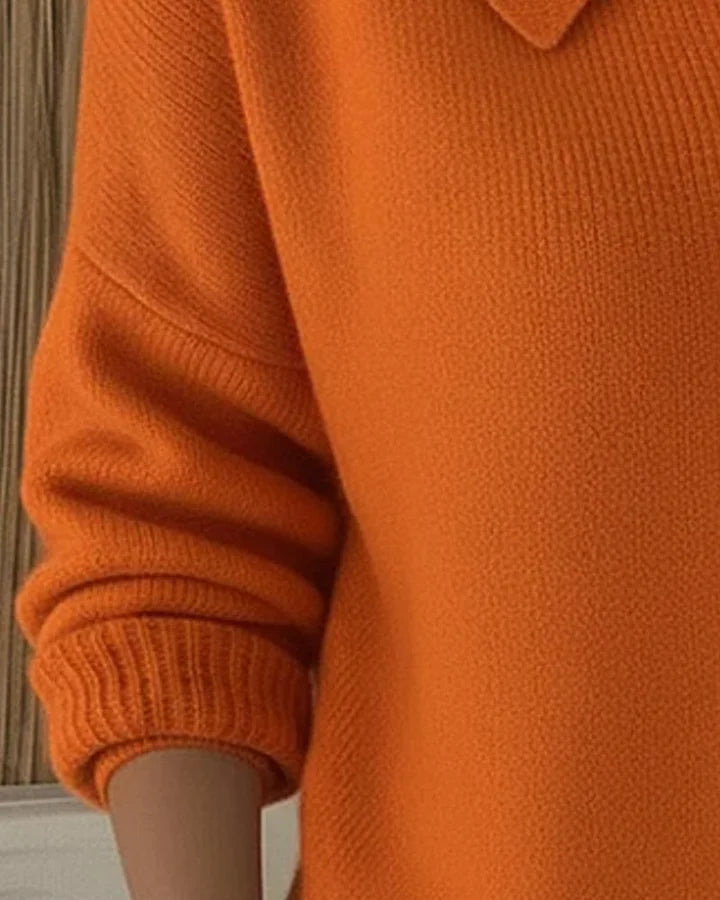Pull en maille à col boutonné pour femme, couleur unie