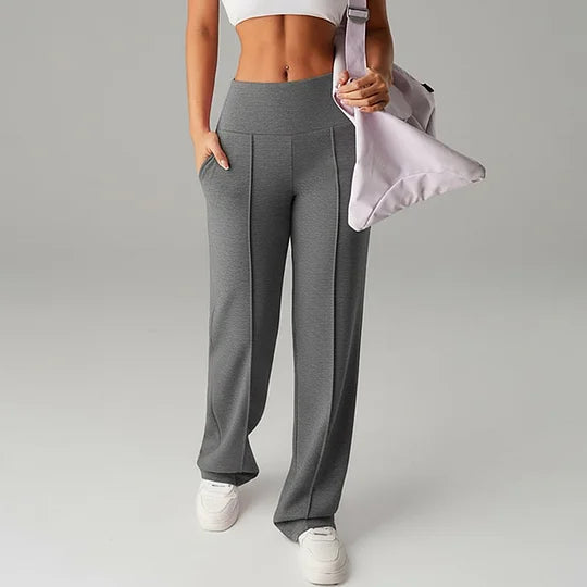 Pantalon à jambes larges, taille haute et droites pour femme