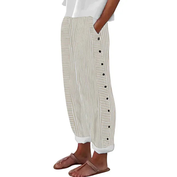 Pantalon léger à rayures bleues pour femme avec poches latérales