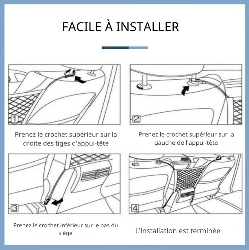 Filet de rangement élastique à 3 couches pour espace entre les sièges de voiture