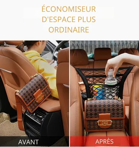 Filet de rangement élastique à 3 couches pour espace entre les sièges de voiture