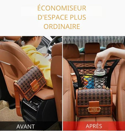 Filet de rangement élastique à 3 couches pour espace entre les sièges de voiture