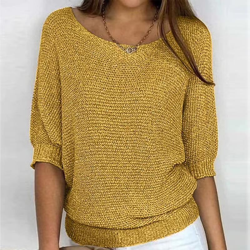 Pull uni à col rond et manches 3/4