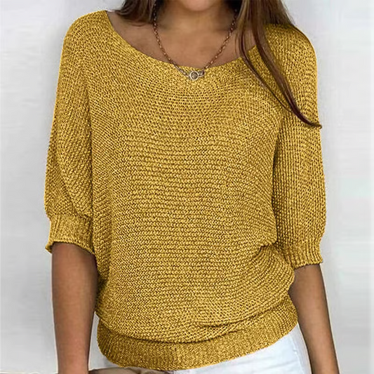 Pull uni à col rond et manches 3/4