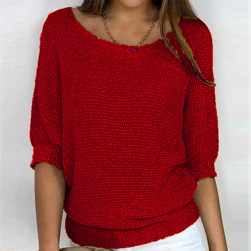 Pull uni à col rond et manches 3/4