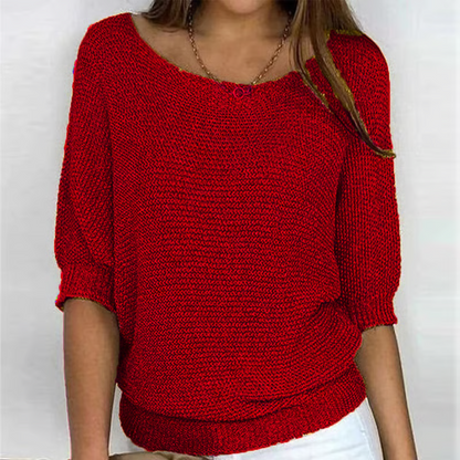 Pull uni à col rond et manches 3/4