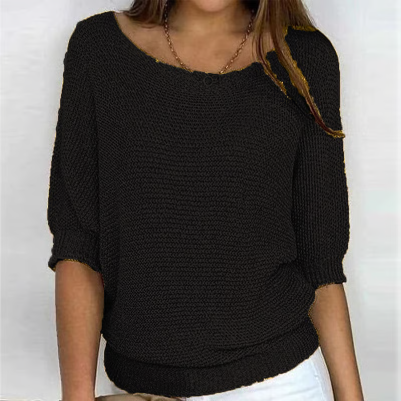 Pull uni à col rond et manches 3/4
