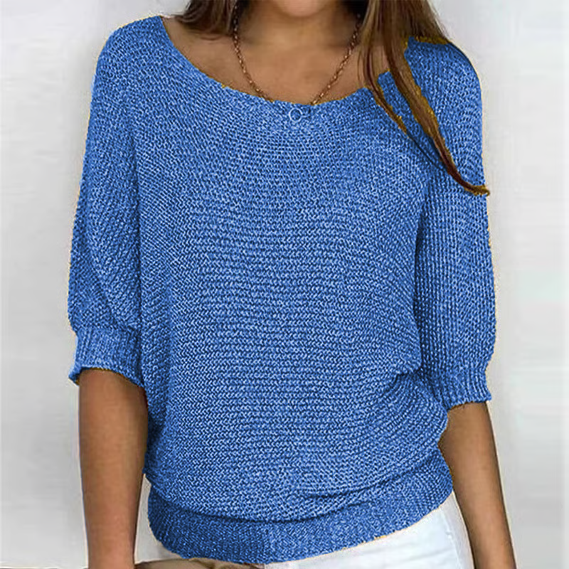 Pull uni à col rond et manches 3/4