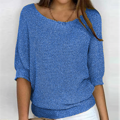 Pull uni à col rond et manches 3/4