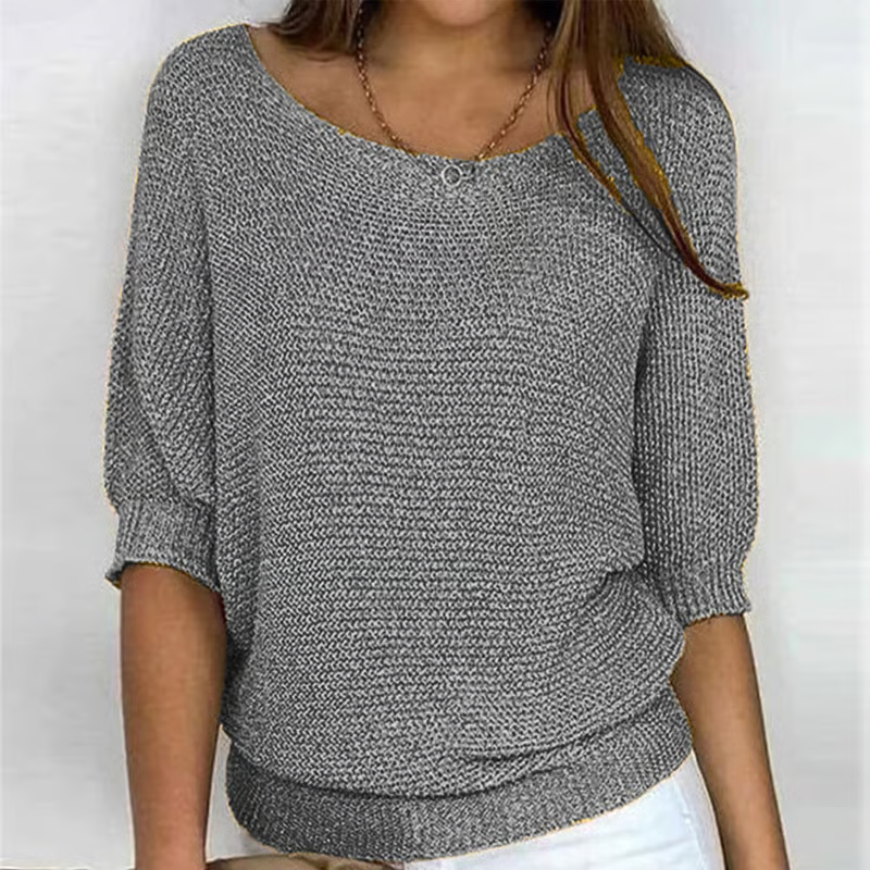 Pull uni à col rond et manches 3/4
