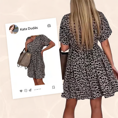 Robe décontractée à manches courtes et col en V pour femme