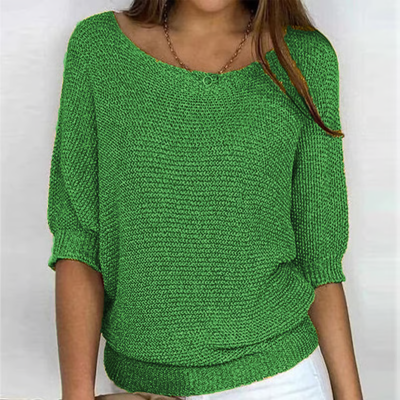 Pull uni à col rond et manches 3/4