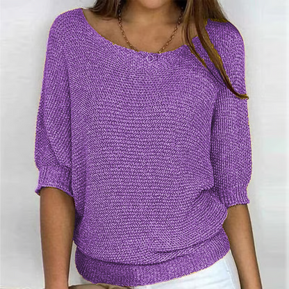 Pull uni à col rond et manches 3/4