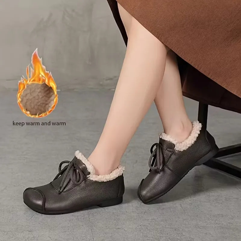 Chaussures pour femmes doublées chaudes et imperméables en simili cuir
