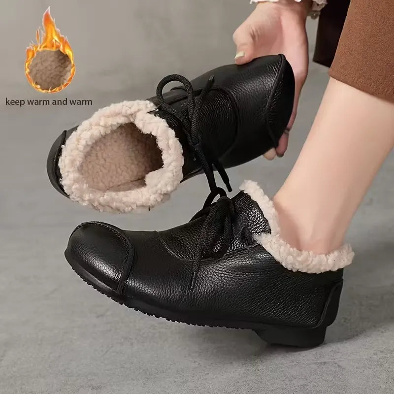 Chaussures pour femmes doublées chaudes et imperméables en simili cuir