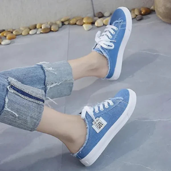 Baskets Mules en Jean Effiloché pour Femme