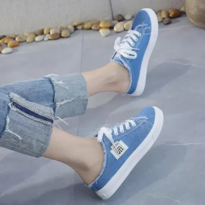 Baskets Mules en Jean Effiloché pour Femme