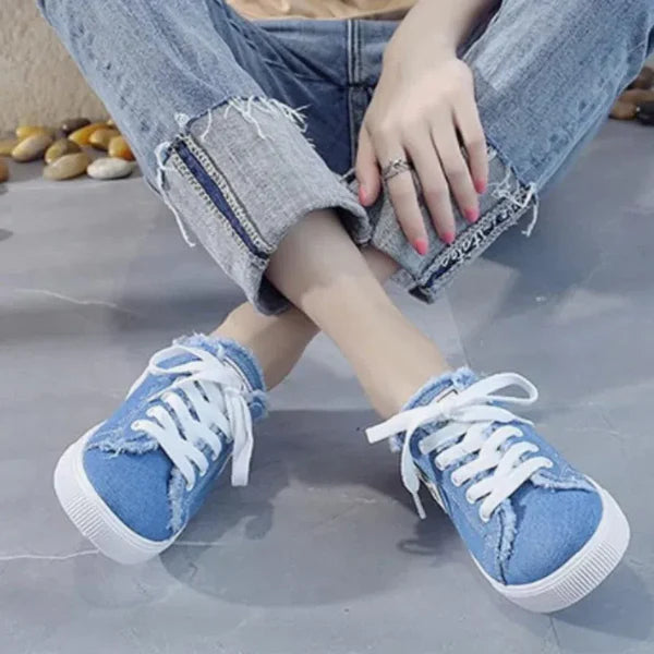 Baskets Mules en Jean Effiloché pour Femme