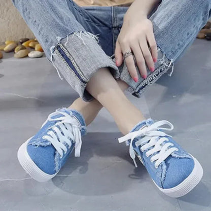 Baskets Mules en Jean Effiloché pour Femme