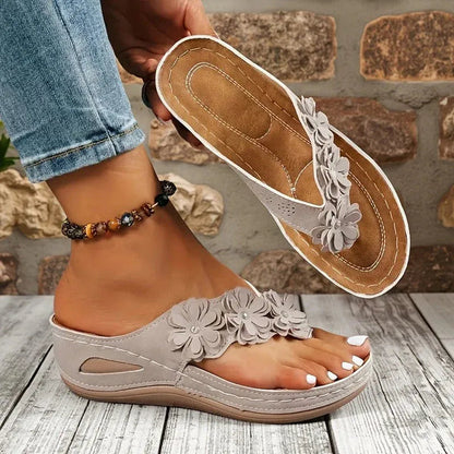 Sandales Tongs Compensées Fleuries pour Femme
