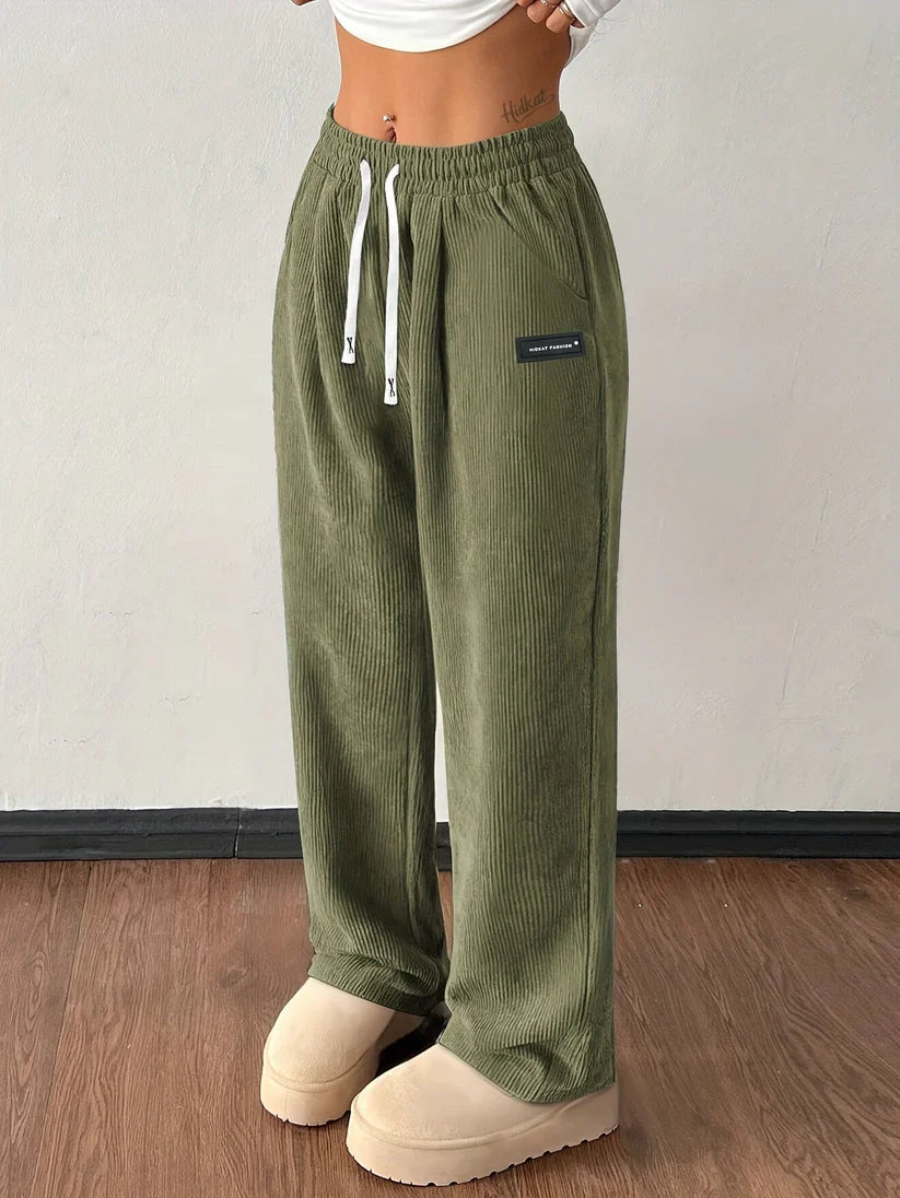 Pantalon large en velours côtelé côtelé pour femme
