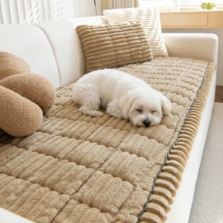 Housse de protection matelassée antidérapante en peluche pour canapé pour animaux de compagnie