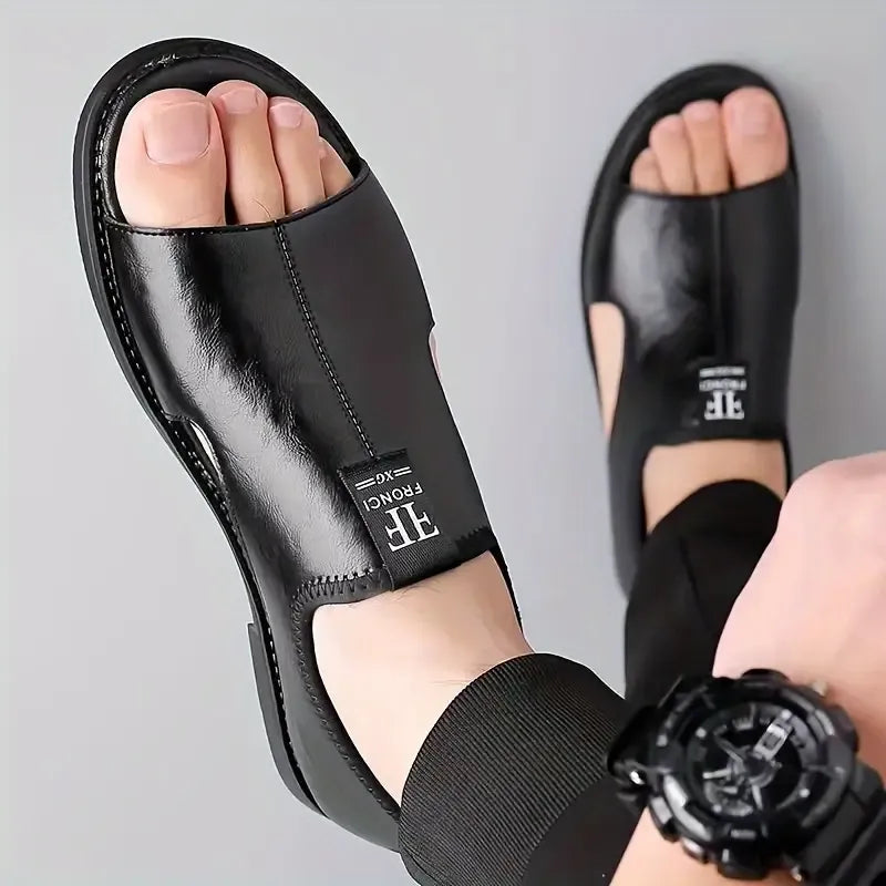 Sandales de plage respirantes effet cuir souple pour hommes, grandes tailles