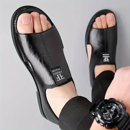 Sandales de plage respirantes effet cuir souple pour hommes, grandes tailles