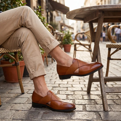Mocassins à Brides Croisées en Effet Cuir pour Hommes