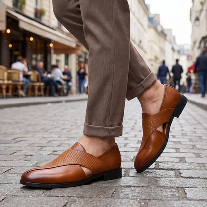 Mocassins à Brides Croisées en Effet Cuir pour Hommes