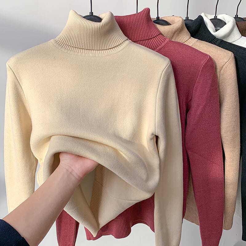 Pull thermique d'hiver pour femme, doublé polaire, en maille
