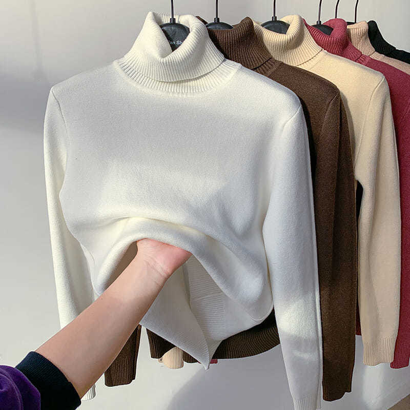 Pull thermique d'hiver pour femme, doublé polaire, en maille