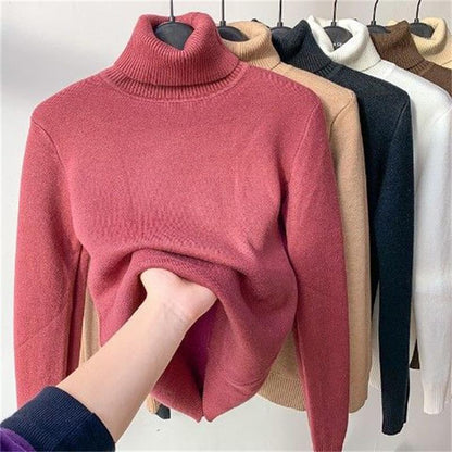 Pull thermique d'hiver pour femme, doublé polaire, en maille