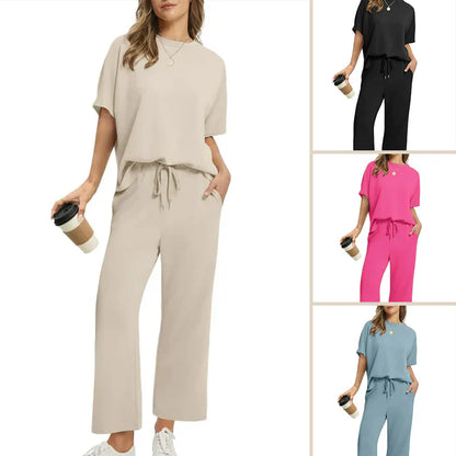 Nouveauté été : Ensemble haut et pantalon décontracté et doux pour femme
