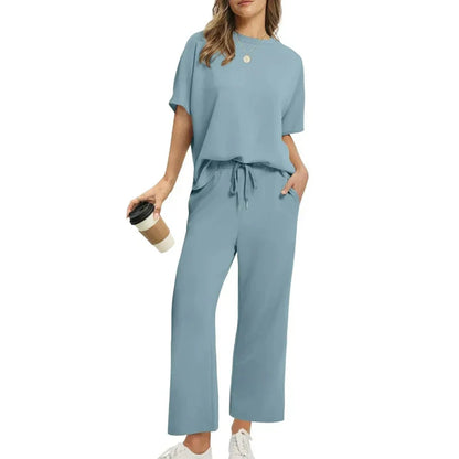 Nouveauté été : Ensemble haut et pantalon décontracté et doux pour femme