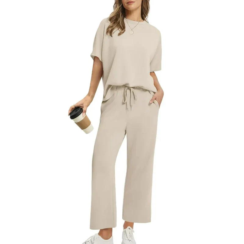 Nouveauté été : Ensemble haut et pantalon décontracté et doux pour femme