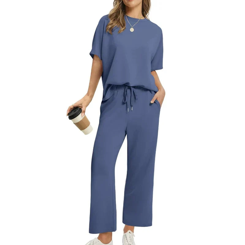 Nouveauté été : Ensemble haut et pantalon décontracté et doux pour femme