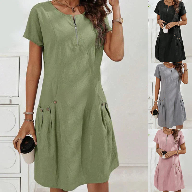 Robe femme à demi-zip, coupe décontractée et poches boutonnées