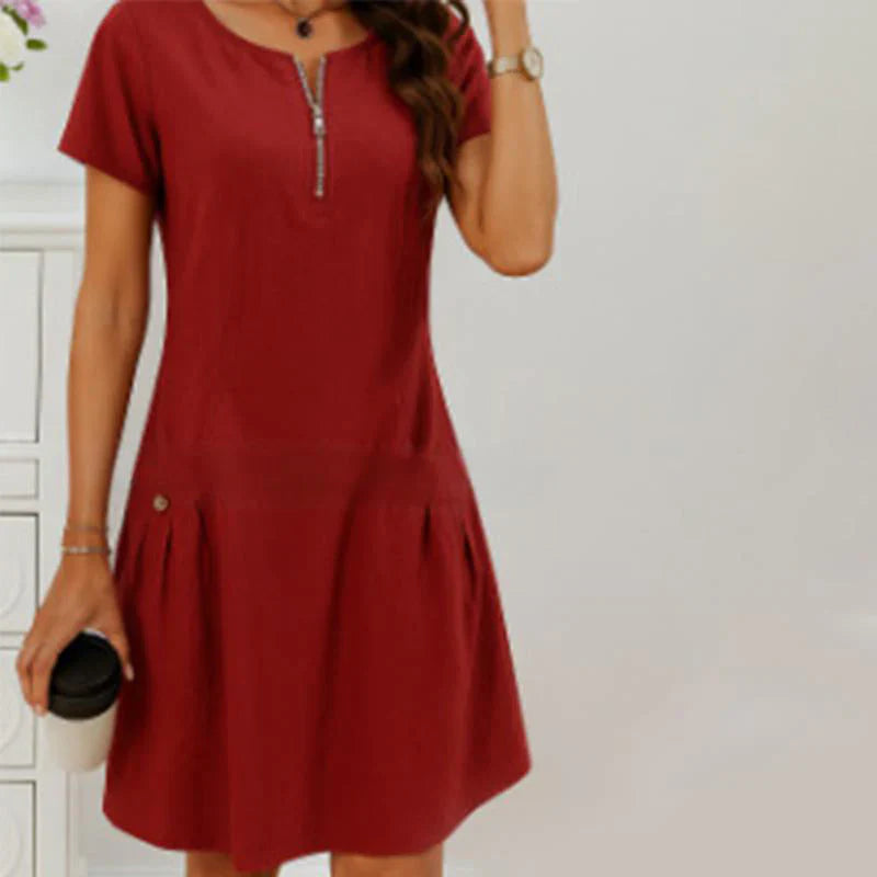 Robe femme à demi-zip, coupe décontractée et poches boutonnées