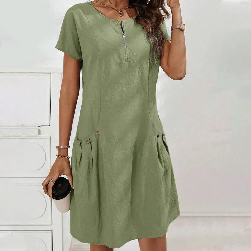 Robe femme à demi-zip, coupe décontractée et poches boutonnées