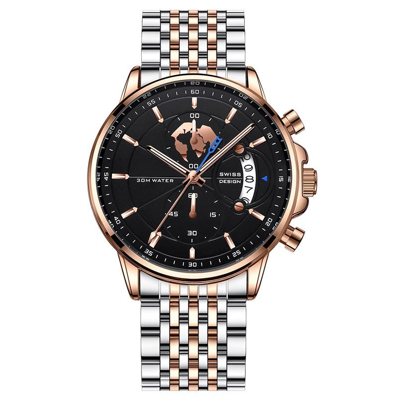 Montre à quartz pour homme avec cadran globe maritime