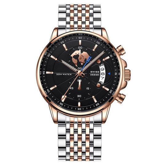 Montre à quartz pour homme avec cadran globe maritime