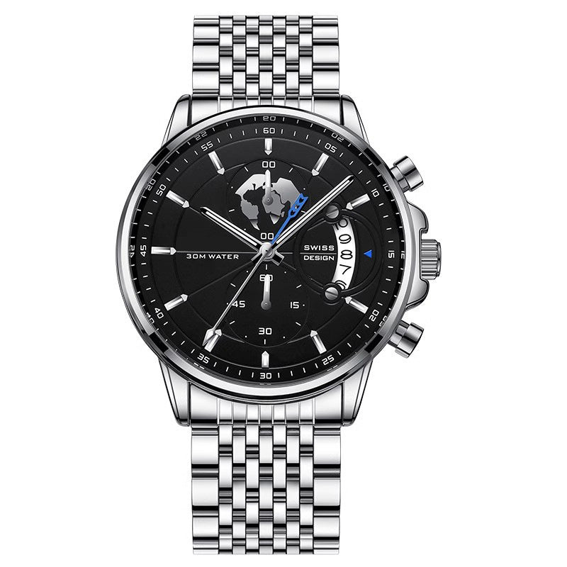 Montre à quartz pour homme avec cadran globe maritime
