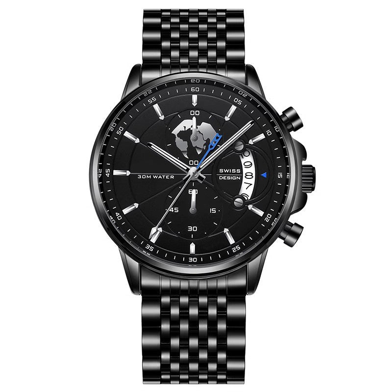 Montre à quartz pour homme avec cadran globe maritime